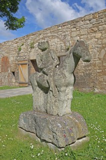 Sculpture The Dream by Peter Fiedler 1999, modern art, stone sculpture, horse figure, equestrian