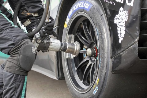 Close-up of a Michelin racing tyre