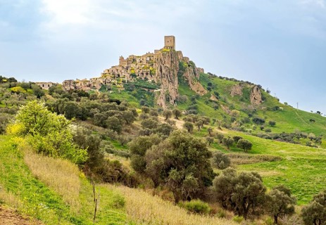 View of the ghost town of Craco, Basilicata, Italy