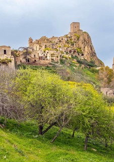 View of the ghost town of Craco, Basilicata, Italy