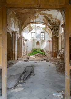 Interior of abandoned San Nicola church, Ghost town of Craco, Basilicata, Italy