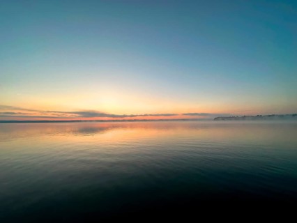 Evening mood, light fog over Lake Starnberg, Bavaria, Germany