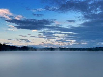 Evening atmosphere, fog over Lake Starnberg, Bavaria, Germany