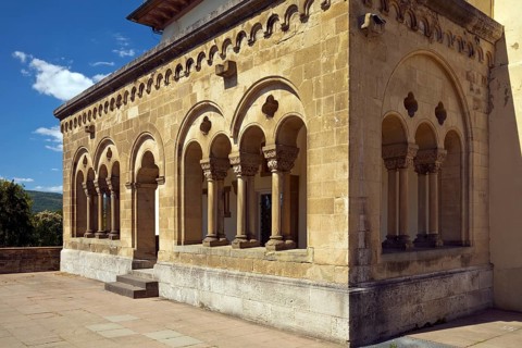 Neo-Romanesque hall in the inner courtyard of Bad Homburg vor der Höhe Castle, Hesse, Germany