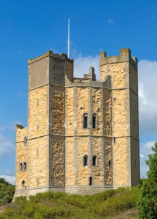 Yellow rendering on stonework conservation project, Orford Castle, Suffolk, England, UK