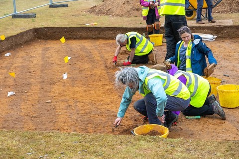 Time Team archaeologists excavating Garden Field at Sutton Hoo, Suffolk, England, UK 2025