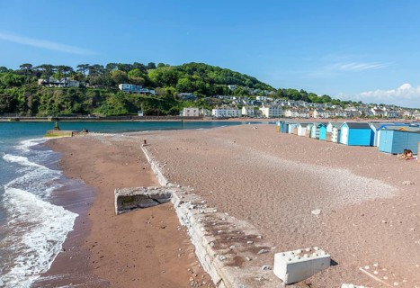 Beach seaside view to River Teign estuary and Shaldon, The Point, Teignmouth, south Devon, England,