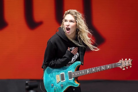 Daniela Villarreal Vélez, singer of The Warning at the Rock am Ring Festival on Sunday, Nürburgring