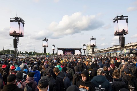 Festival visitors in front of the Utopia Stage at the Rock am Ring Festival on Sunday, Nürburgring