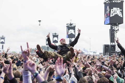 Festival visitor crowdsurfing at the Rock am Ring Festival on Friday, Nürburgring race track race