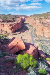 Road winding up canyon, Grand Staircase Escalante National Monument, Utah, USA, North America