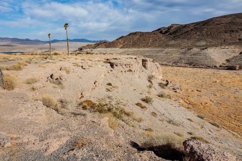 Echo wash drains into the Overton Arm of Lake Mead at Echo Bay, Nevada, USA