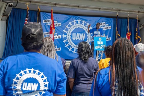 Detroit, Michigan USA - 7 June 2025 - Members of the United Auto Workers rally to support Rev.