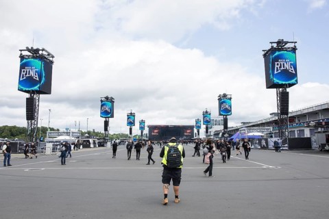Infield with speaker towers at the Rock am Ring Festival on Friday, Nürburgring race track race