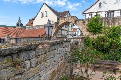 Former stone gate, town gate of the medieval town wall, Bad Sooden-Allendorf, district Allendorf,