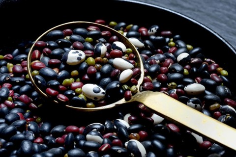 Various beans in ladle, dried beans
