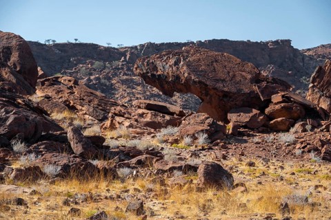 Barren landscape with red rocks, rock engravings of Twyfelfontein, Twyfelfontein, Kunene, Namibia