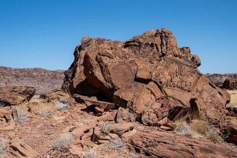 Barren landscape with red rocks, Twyfelfontein, Kunene, Namibia
