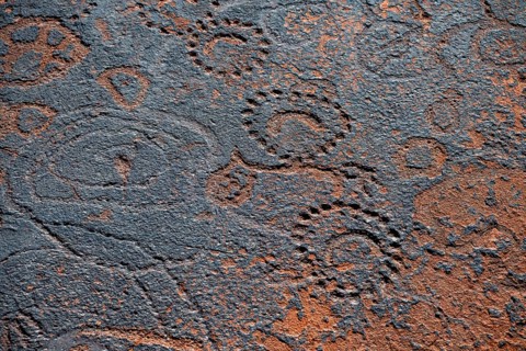 Detail of patterns on a rock slab, petroglyphs, rock engravings, Twyfelfontein, Kunene, Namibia
