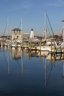 Sailboats and fishing boats docked in the Small Craft Harbor at Gulfport, Mississippi, USA