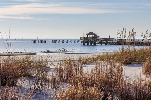 Fishing pier in the Gulf of Mexico at Gulfport, Mississippi, USA