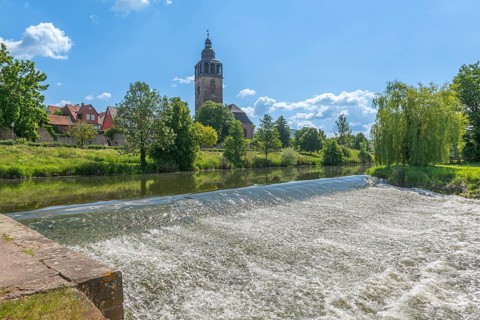 St. Crucis Church, Bad Sooden, Allendorf, Allendorf district, church tower, tower clock, town wall,