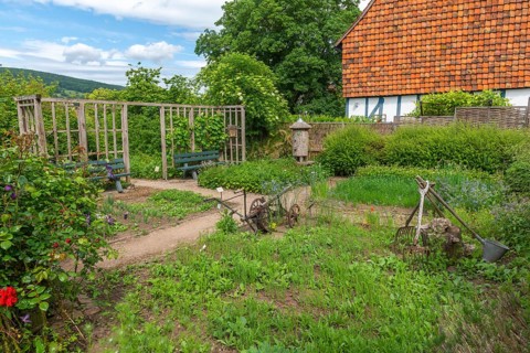 Church and Bible garden of St. Crucis Church, Bad Sooden, Allendorf, Allendorf district, symbol of