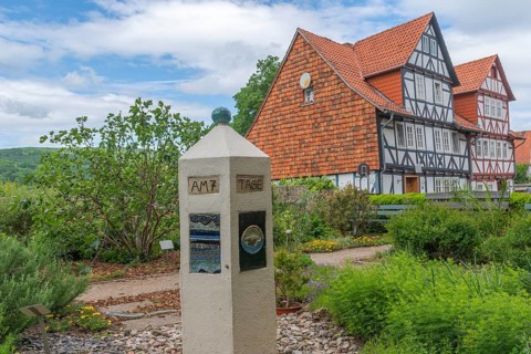 Church and Bible garden of St Crucis Church, Bad Sooden, Allendorf, Allendorf district, symbol of