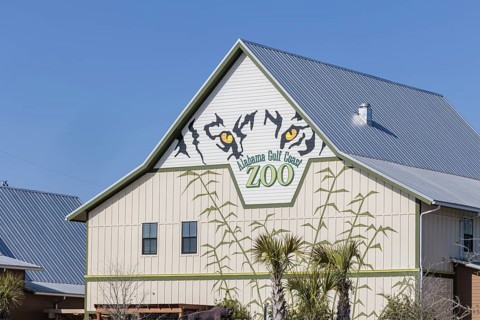 Main building near the entrance of the Alabama Gulf Coast Zoo in Gulf Shores, Alabama, USA