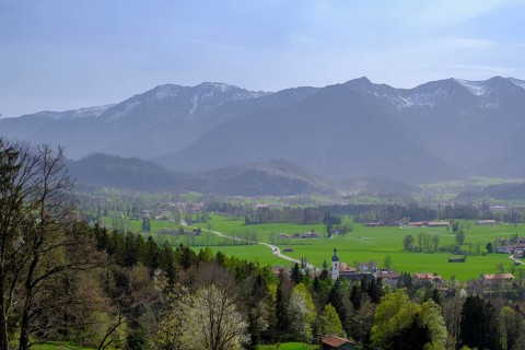 View of the Leitzach valley and Elbach, from the Schwarzenberg near Hundham, Leitzach valley, Upper