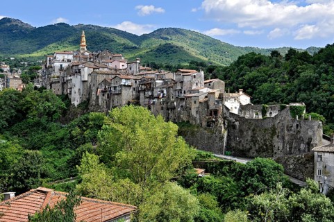 Small town of Poli on a hill in the Monti Prenestini mountains, metropolitan city of Rome, Lazio,