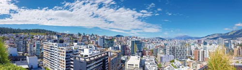 Quito, Ecuador. Panoramic skyline of Carolina Park modern condominiums in central business district