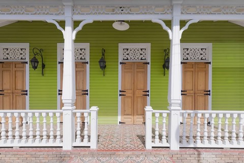 Dominican Republic, colorful colonial streets of Puerto Plata in historic city center