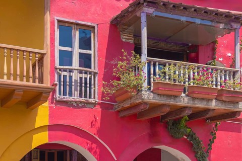 Columbia, Unesco site, colorful Cartagena Walled City Cuidad Amurrallada in historic city center