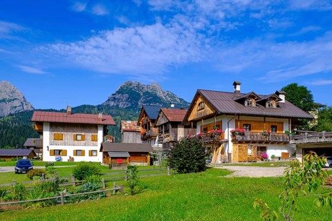 Farms, district of Palu, Sappada, Plodn, behind the mountain Terza Piccola Monte Coston, Carnic