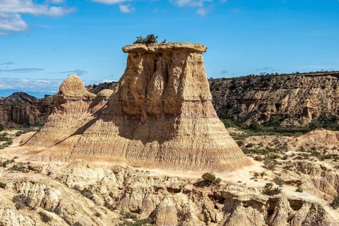 Tozal Solitario rock formation, desert, along gravel road Ruta Jubierre, Desierto de los Monegros,