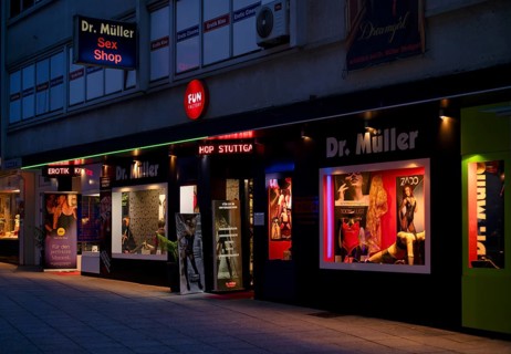 Night shot, Shop window, Display, Shop, Sexshop Dr. Müller, Eros-Center, Advertisement, Stuttgart,
