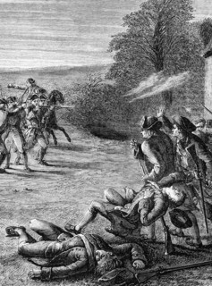 Skirmish at Lexington, the first military clash of the American War of Independence, fought on 19