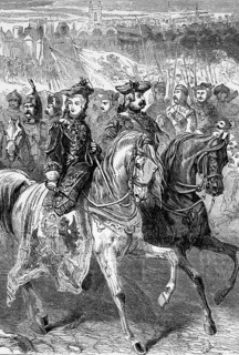 Catherine II, also known as Catherine the Great, in 1762 with her supporting army in St Petersburg
