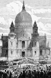 Crowds at a Thanksgiving service in St Paul's Cathedral, London, England. Probably to celebrate the