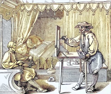 Instruments of mathematical precision for the execution of portraits after a wood engraving by