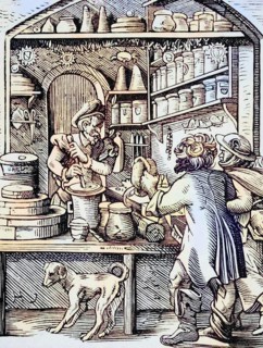 The apothecary. Reproduction of a woodcut from the 16th century by Jost Amman from the 19th