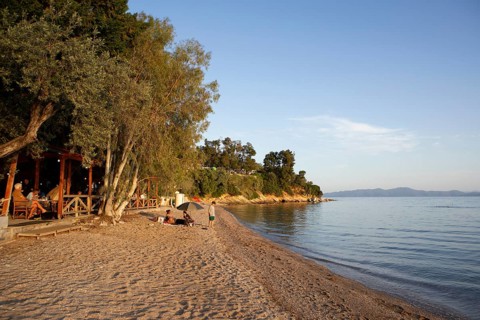 Kato Gatzea beach on the Pagasitic Gulf at sunset, Pelion or Pelion Peninsula, Magnisia, Thessaly,