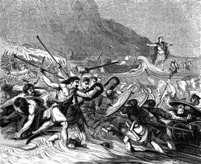 The invasion of Britain by Julius Caesar in 55 BC in Kent in south-east England, digital