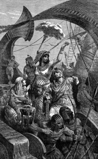The Egyptian Queen Cleopatra at the Battle of Actium on the Ionian Sea near the city of Actium in
