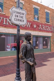 Statue of Glen Frey Standin' on a Corner in Winslow Arizona as sung in the classic Glenn Frey and
