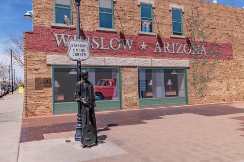 Statue of Glen Frey Standin' on a Corner in Winslow Arizona as sung in the classic Glenn Frey and