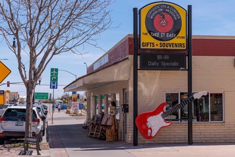 Gift and souvenir shop at Standin' on a Corner Park in downtown Winslow, Arizona