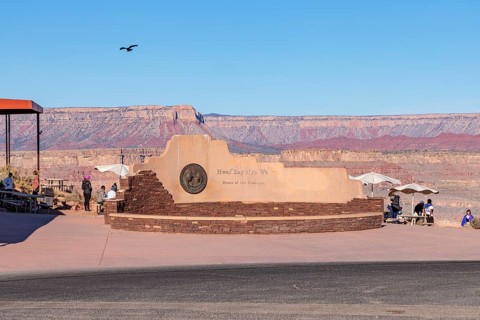 Entrance sign at Grand Canyon West on the Hualapai Native American Reservation near Peach Springs,
