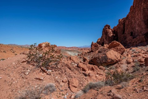 Sandstone rock formations along the Fire Wave Trail at Valley of Fire State Park near Overton,